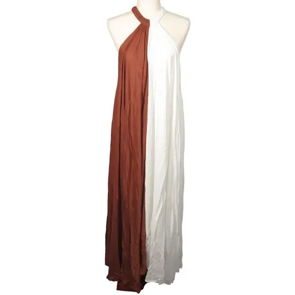 Anthropologie Let Me Be Colorblock Flowy Halter Maxi Dress Size Medium - Picture 5 of 13